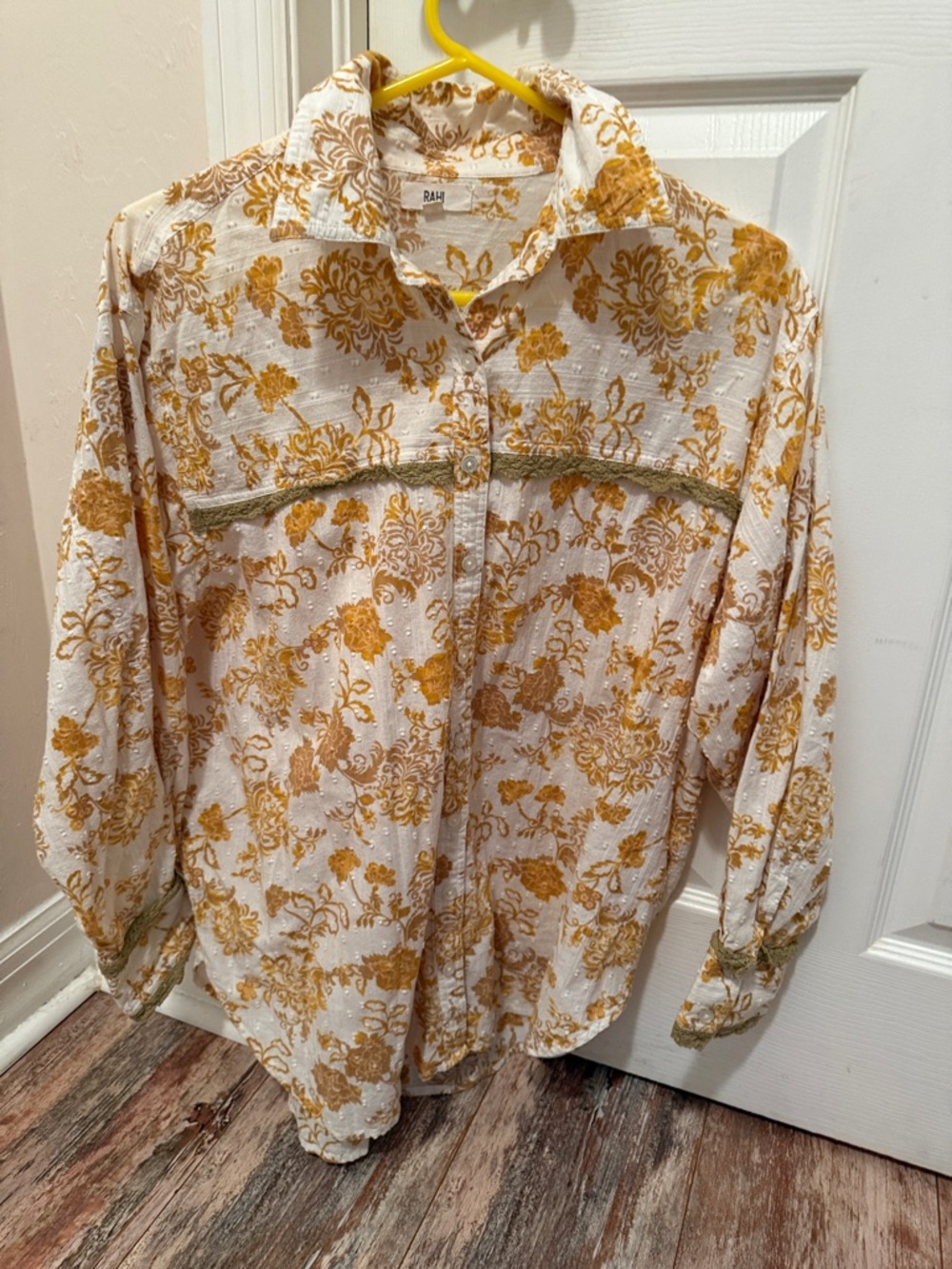 RAHI Floral Button-Up Shirt in Mustard and Cream